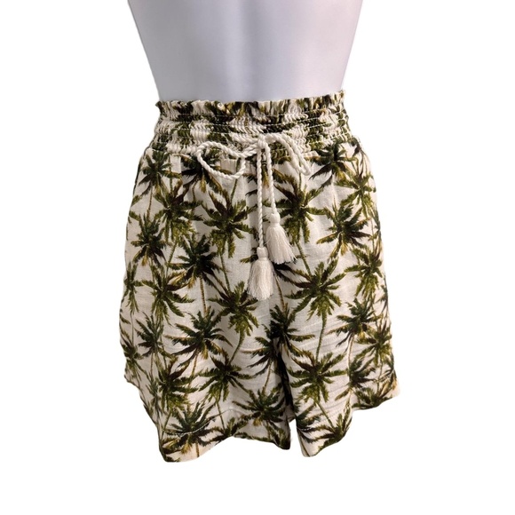 BRIGGS Palm Tree Print Elastic Waist Drawstring Tassels Casual Shorts Size Large - Picture 2 of 9